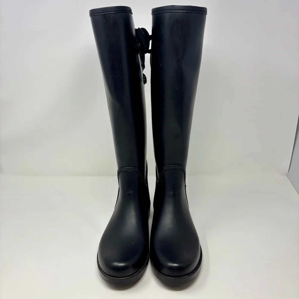 Coach Tristee Signature Matte Black Waterproof Lace Up Lined Rain Boots Classic
